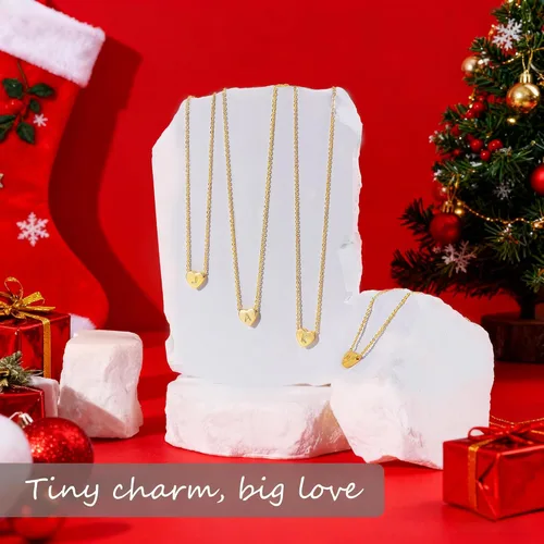 Miniatura 6 de Turandoss Collar con inicial de corazón para mujeres y niñas, delicado chapado en oro de 14 quilates, dije de corazón con letra A-Z, collar