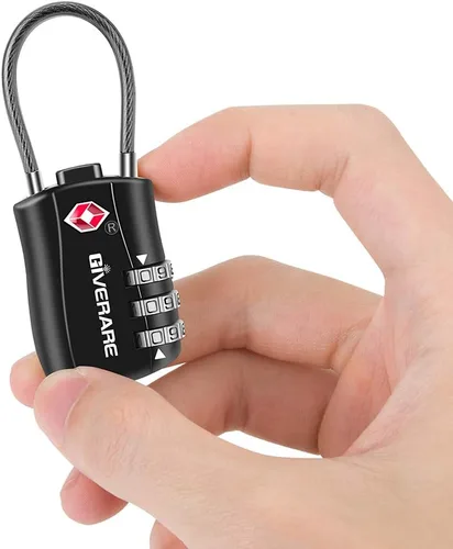 Miniatura 5 de GIVERARE Cerraduras de equipaje aprobadas por la TSA, cerradura de cable de viaje combinada, candados de 3 dígitos reconfigurables con cuerpo de 1