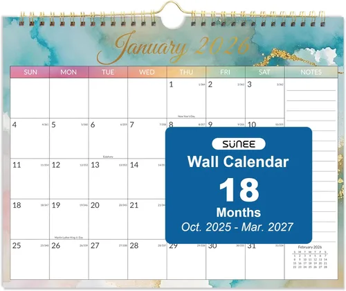 Miniatura 15 de SUNEE Calendario de pared 2026 de 18 meses, octubre de 2025 a marzo de 2027, 14.5 x 11.5 pulgadas, cuadrícula grande para colgar con papel grueso