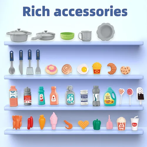 Miniatura 9 de Doloowee Juego de cocina para niños, juguete de cocina para niños pequeños de 3 a 5 años con más de 40 accesorios, juego de cocina de juguete