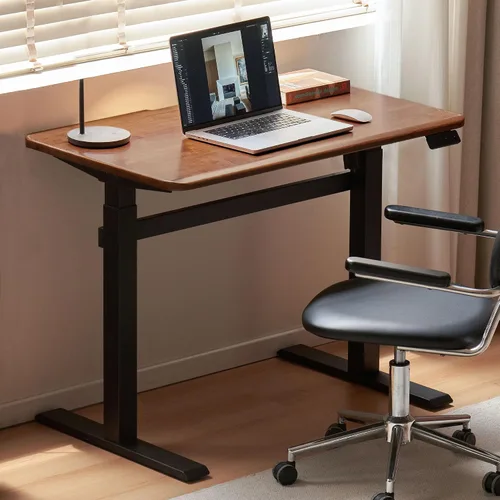 Miniatura 27 de Escritorio de madera maciza con acabado de nogal, escritorio pequeño para oficina en casa, escritorio de computadora para espacios pequeños