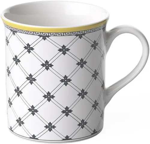 Villeroy & Boch Audun Promenade - Taza de café, porcelana premium, fabricada en Alemania, capacidad de 10 onzas, blancogrisamarillo