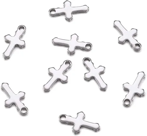 KISSITTY 100 piezas de acero inoxidable 304 tamaño pequeño pulido sólido cruz colgante colgante cruz colgante cadena colgantes para collar, aretes,