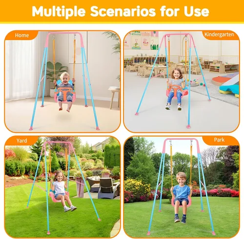 Miniatura 7 de Juego de columpios 3 en 1 para niños pequeños, columpio plegable con soporte, para interiores y exteriores, columpios multifuncionales para patio