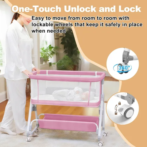 Miniatura 5 de Moisés para bebé, moisés de cabecera 3 en 1 para bebé con juguetes colgantes, moisés plegable portátil para bebé, cuna de cabecera de malla de 4