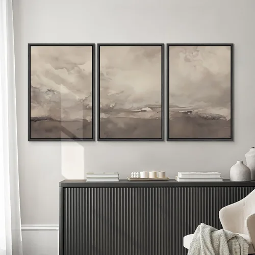 Miniatura 633 de SIGNWIN Lienzo enmarcado para pared, arte con pinceladas de flujo neutro en tonos beige abstractos, ilustraciones, arte moderno, decorativo