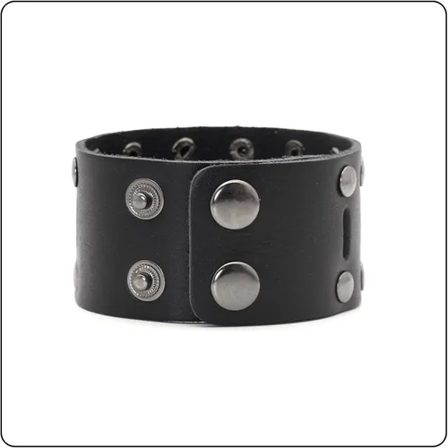 Miniatura 3 de Pulsera de cuero ancho hueco de doble fila de remaches punk rock