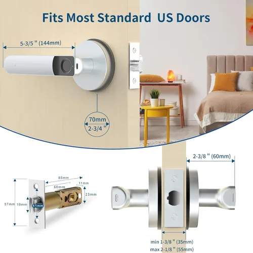 Miniatura 6 de Foxgard Cerradura inteligente de huella dactilar, perilla de puerta de entrada sin llave con asa, perilla de puerta biométrica
