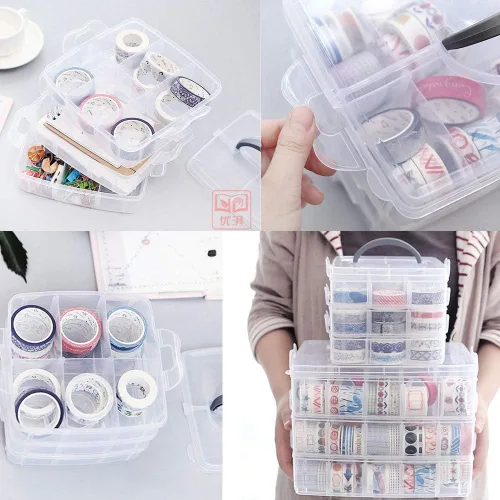 Miniatura 5 de HomDSim Washi - Organizador de caja de cinta, contenedor de armario divisor, con 30 compartimentos ajustables, transparente, cinta adhesiva
