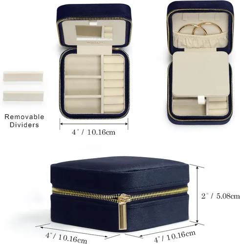 Miniatura 9 de BLUTETE Joyero de viaje organizador de terciopelo con anillos de espejo, aretes, collares, caja organizadora de almacenamiento (negro)