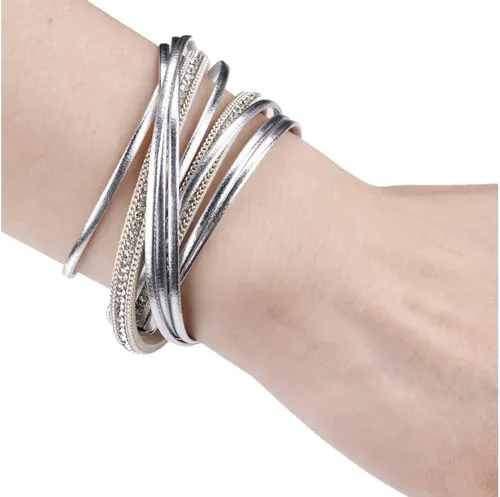 Miniatura 2 de Fesciory - Pulseras envolventes de cuero para mujer, brazalete con cuentas de cristal de leopardo, bohemia y multicapa