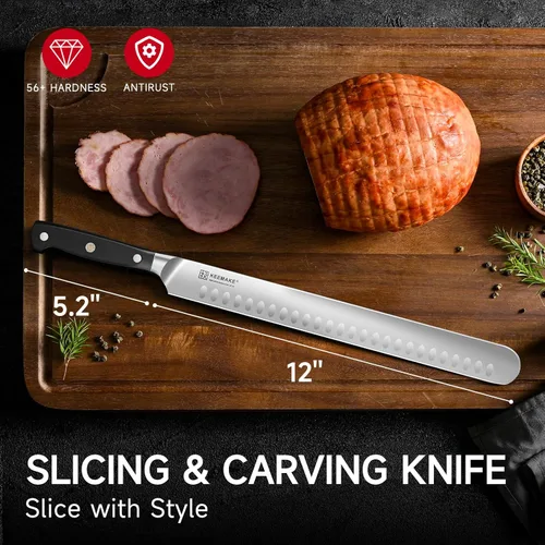 Miniatura 2 de Cuchillo para pechuga de KEEMAKE, cuchillo de trinchar de 12 pulgadas, cuchillos de corte alemanes de acero de hoja de navaja para carne con mango