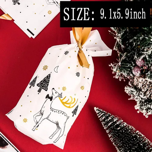 Miniatura 3 de Zsail Bolsas de regalo de Navidad, 50 unidades, galletas de caramelo, bolsas de regalo de plástico con cordón para envolver bodas y fiestas