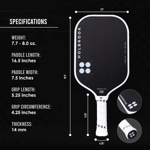 Miniatura 5 de Holbrook Power Pro E Pickleta de pickleball alargada: aprobada por USAPA, superficie de fibra de carbono, potencia, control, giro, núcleo de espuma