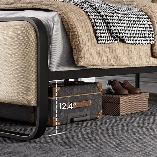 Miniatura 2 de SHA CERLIN Estructura de cama de plataforma de tamaño queen de metal con cabecero y pie de cama tapizados curvos, amplio espacio de almacenamiento