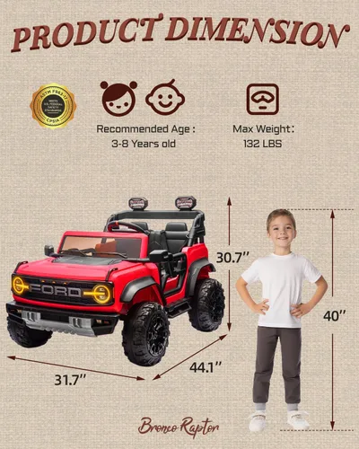 Miniatura 2 de First Ride On Ford Bronco - Juguetes de paseo de 24 V para niños y niñas, automóvil eléctrico de 2 plazas con control remoto, camión con suspensión