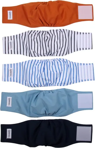 Vecomfy Bandas para el vientre para perros machos (paquete de 5), pañales para perros pequeños lavables y reutilizables a prueba de fugas, envoltura