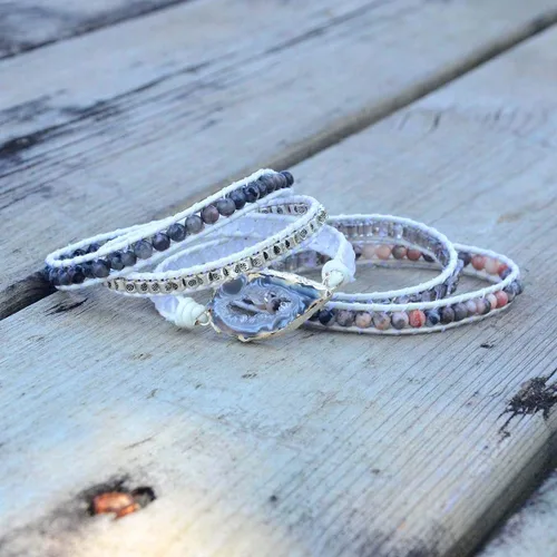 Miniatura 13 de ZOSOJONA - Pulseras bohemias hechas a mano de piedra natural, que dan vuelta, con cuentas de cristal de turquesa