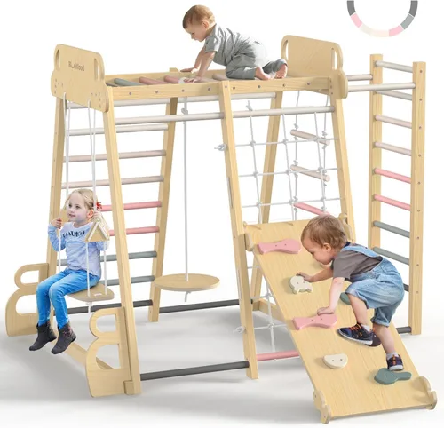 Miniatura 9 de Parque infantil interior mejorado 9 en 1, gimnasio de la selva, juguetes de escalada para niños, filosofía Montessori estilo Waldorf, conjunto