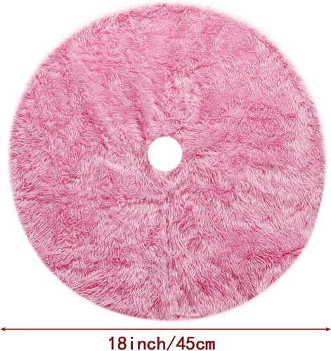 Miniatura 3 de Sattiyrch Falda pequeña para árbol de Navidad de 18 pulgadas, falda de árbol de Navidad rosa de piel sintética para mesa pequeña