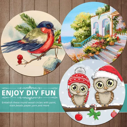 Miniatura 4 de Círculos redondos de madera de 20 pulgadas con recortes de madera sin terminar para colgar puertas de manualidades, decoraciones navideñas y pintura