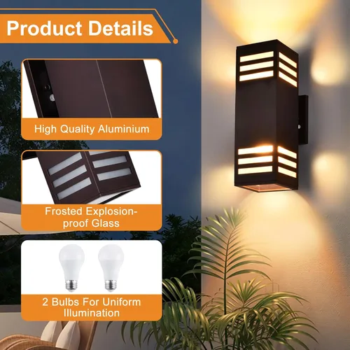 Miniatura 5 de Housen Solutions Paquete de 2 lámparas LED para exteriores del anochecer al amanecer arriba abajo, luces de pared para exteriores con 4 bombillas