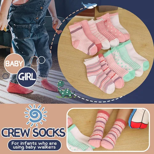 Miniatura 4 de ANTSANG Calcetines de algodón a rayas de unicornio para bebés, niñas y niños pequeños