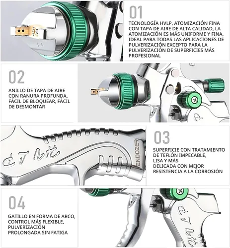 Miniatura 2 de ENDOZER Juego de pistola pulverizadora de aire profesional HVLP con alimentación por gravedad con boquillas de 1.4, 1.7, 2.0 mm, 20 onzas, 600 cc