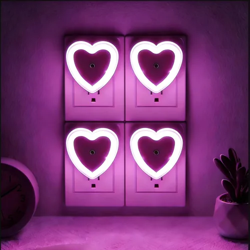 Miniatura 11 de Luces nocturnas LED enchufables (paquete de 4), sensor de atardecer a amanecer de encendido/apagado automático, luz nocturna en forma de corazón