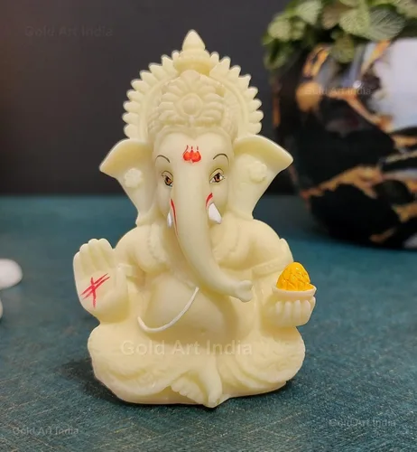 Miniatura 3 de Gold Art India Ídolo de cerámica de Ganesh para tablero de automóvil, ídolo de Ganesha Murti Ganpati para decoración del hogar, estatua de Puja Lord