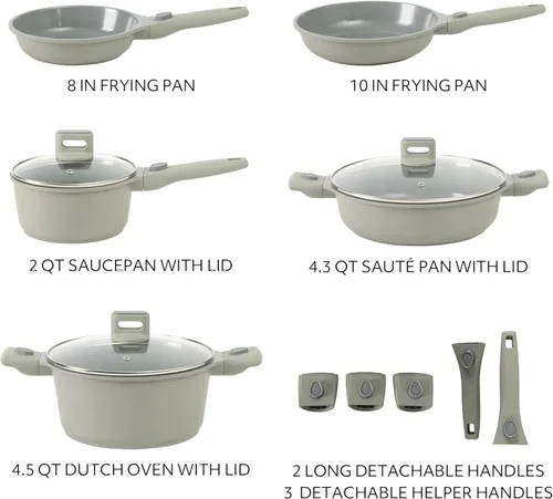 Miniatura 3 de Sur La Table Esenciales de Cocina 13 Piezas Ollas y Sartenes con Mango Desmontable Premium Libre de PFA Premium Cerámica Antiadherente Inducción