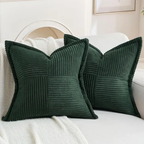 Miniatura 10 de HAUSSY Paquete de 2 fundas de almohada de 22 x 22 pulgadas, fundas decorativas de pana suave, estilo bohemio a rayas sólidas, fundas de cojín