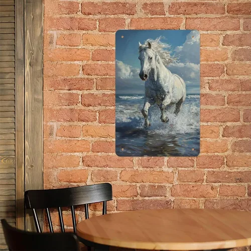 Miniatura 7 de Horse Galloping through Ocean Waves Metal Tin Sign Wall Decor Retro Sign for Home Living Room Bedroom Coffee Wall Decor Halloween Christmas Gifts