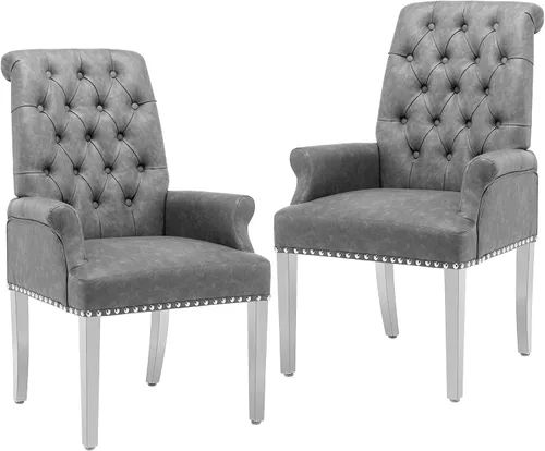 Miniatura 22 de LOULENS Lujosas sillas de comedor de terciopelo, sillas de comedor modernas tapizadas con capitoné, sillas de comedor con reposabrazos y patas