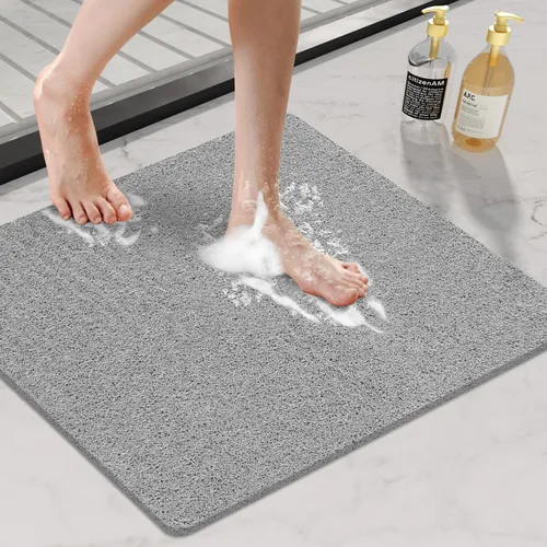Miniatura 14 de HITSLAM Tapete de ducha antideslizante, tapete de bañera antideslizante de 24 x 24 pulgadas con drenaje, tapete de baño de ducha de PVC suave