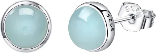 Miniatura 6 de Larimar/Aguamarina/Lapislázuli/Ágata de Musgo/Amatista/Turquesa/Ónix/Ojo de Tigre/Piedra de Luna/Labradorita/Cuarzo Rosa Aretes de Botón de Plata