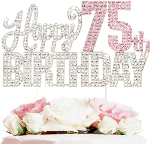 Miniatura 36 de Decoración de pastel de diamantes de imitación rosa y plateado con texto en inglés "Cheers to 11 Years Old Eleven Bday" de metal brillante