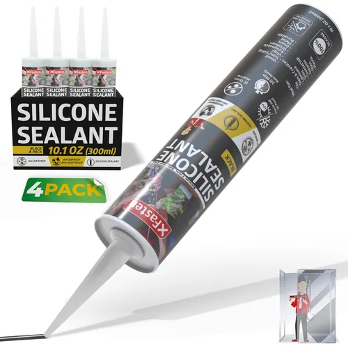 XFasten Cartucho de sellador de silicona negro impermeable, 10.1 onzas (paquete de 4) cartucho de sellador adhesivo de silicona negro para caravana,