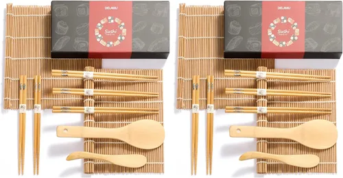 Miniatura 9 de Juego de elementos de bambú para hacer sushi Esterillas para enrollar carbonizadas, para repeler el moho. Incluye 2 esterillas para enrollar, 5
