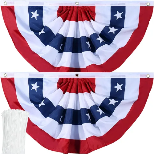 Miniatura 8 de Bandera de Estados Unidos plisada patriótica con ojales de latón y bridas para decoración del Día de los Caídos del 4 de julio al aire libre