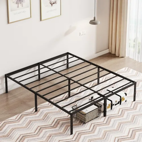 Miniatura 6 de Marcos de cama California King con plataforma de metal de 18 pulgadas de alto, base resistente de 3500 libras, marco de cama tamaño California King