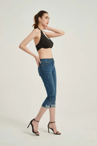 Miniatura 3 de ZENTHACE Jeans capri elásticos de tiro medio para mujer