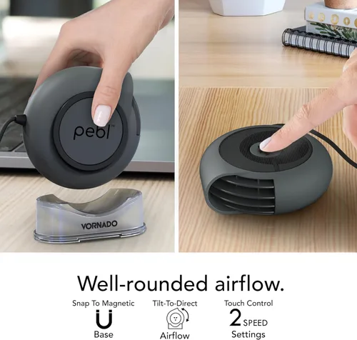 Miniatura 3 de Ventilador de escritorio portátil Vornado PEBL, ventilador USB, base magnética, flujo de aire ajustable, enfriamiento localizado personal, 2