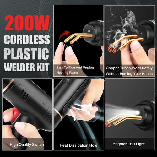 Miniatura 4 de Soldador de plástico inalámbrico de 200W, kit de soldadura de plástico con 1200 grapas calientes, pistola de soldadura de plástico recargable por