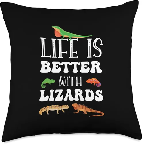 Vintage Retro by 4Do Limited Life is Better with Lizards Cute Reptile Pet Lover - Almohada de 18 x 18 pulgadas, multicolor