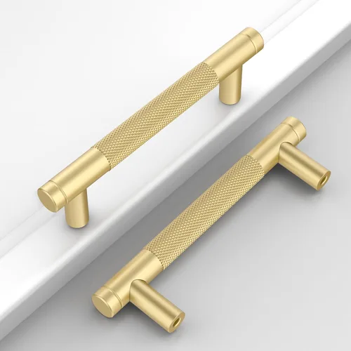paquete de 10 tiradores de gabinete de cocina de 3-3/4 pulgadas (96mm), color dorado cepillado, con estrías, manijas de cajones para gabinetes de