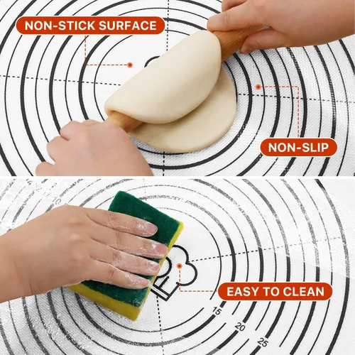 Miniatura 3 de Alfombrilla de silicona para hornear, 26" x 16" antideslizante para amasar masa de repostería, alfombrilla antiadherente para hornear con medidas