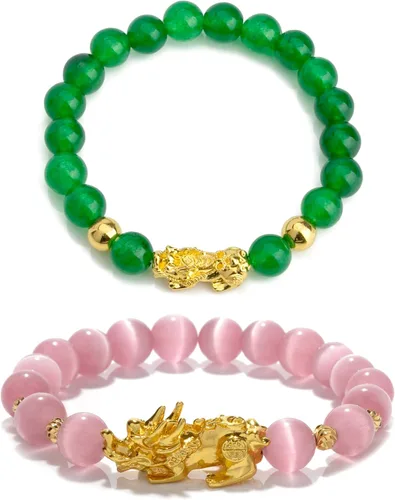 ZenBless Fengshui - Pulsera de jade de porsperidad con dije de la suerte Feng Shui de obsidiana negra, regalo para hombres y mujeres con chapado en