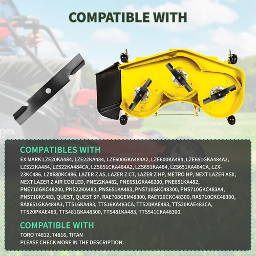 Miniatura 5 de 103-6401 Cuchilla de cortacésped compatible con Ex Mark Lazer Z CT Tu rf Tra CER 48 pulgadas, reemplaza para 103-6401-S, paquete de 3
