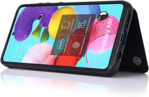 Miniatura 6 de Funda de teléfono para Samsung Galaxy A51 4G con protector de pantalla de vidrio templado y tarjetero con soporte para tarjetero, accesorios de Negro